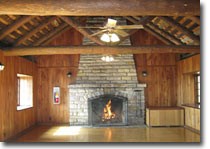The Team Room features a stone fireplace